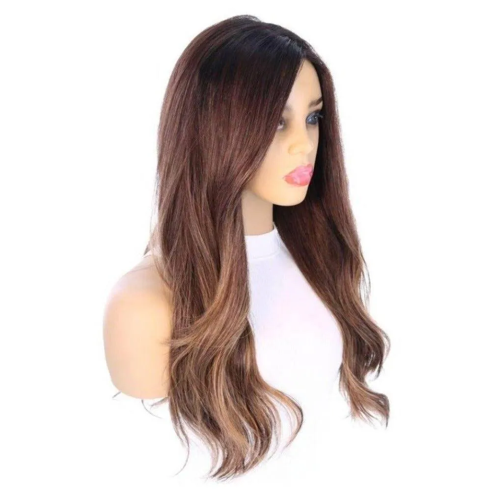 24" Gisele Silk Top Wig Dark Brown Balayage w/ Rooting
