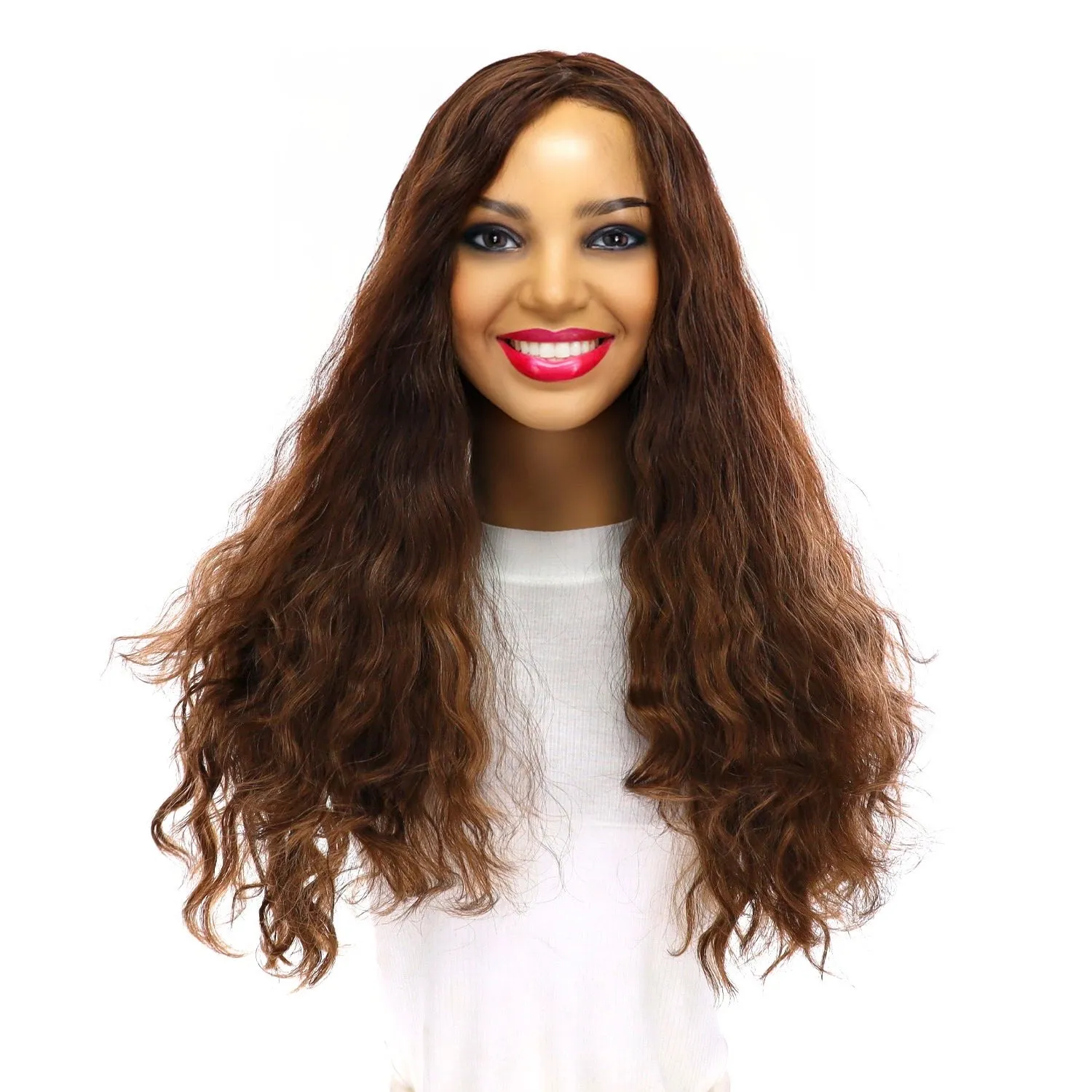 24" Gisele Silk Top Wig Medium Brown Balayage Wavy