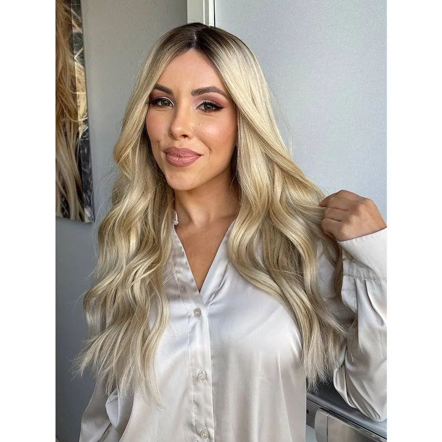 26" Amber Silk Top Wig Platinum Blonde w/ Full Rooting