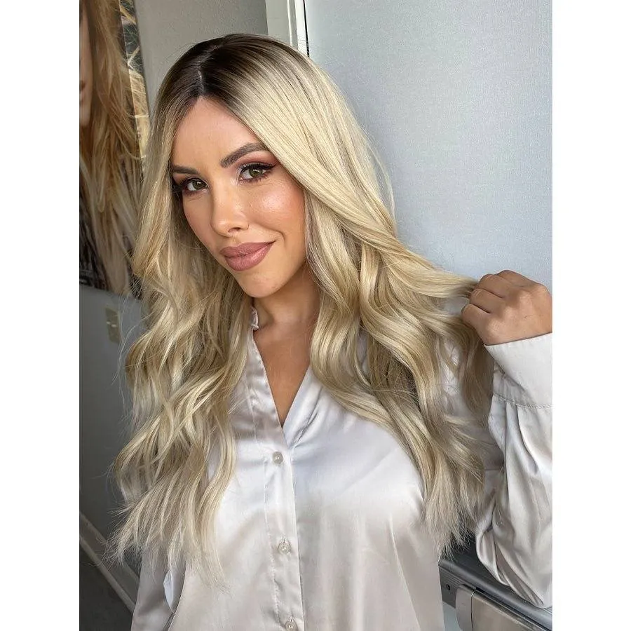 26" Amber Silk Top Wig Platinum Blonde w/ Full Rooting