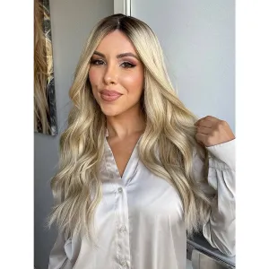 26" Amber Silk Top Wig Platinum Blonde w/ Full Rooting