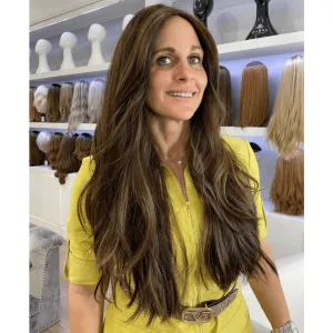 26" Luxe Silk Top Wig #4 Dark Brown w/ Balayage Color Service