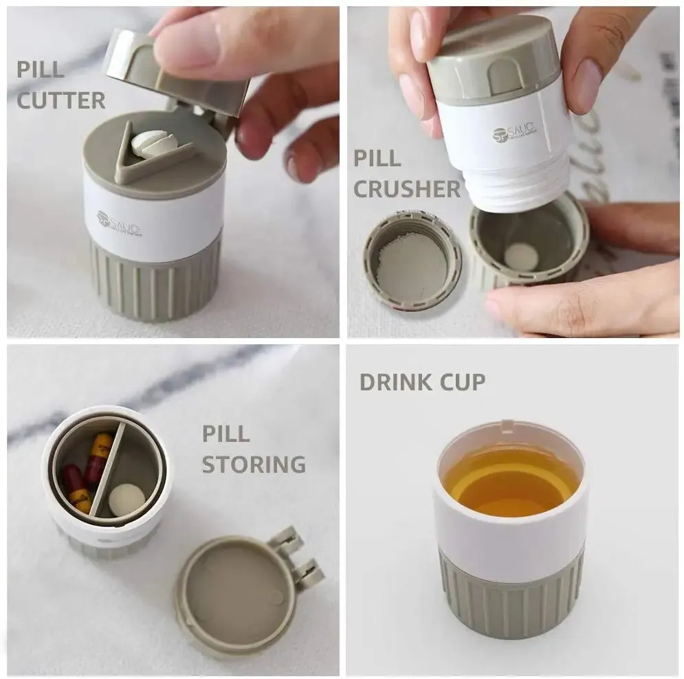 4 In 1 Portable Pill Case Medicine Splitter Powder Pastillero Grinder