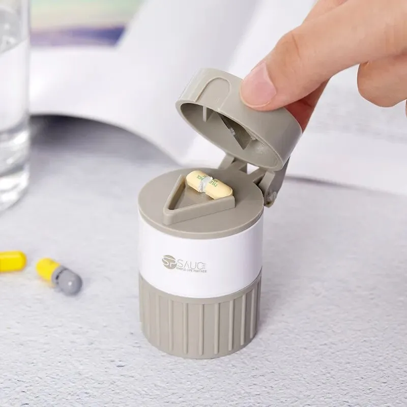 4 In 1 Portable Pill Case Medicine Splitter Powder Pastillero Grinder