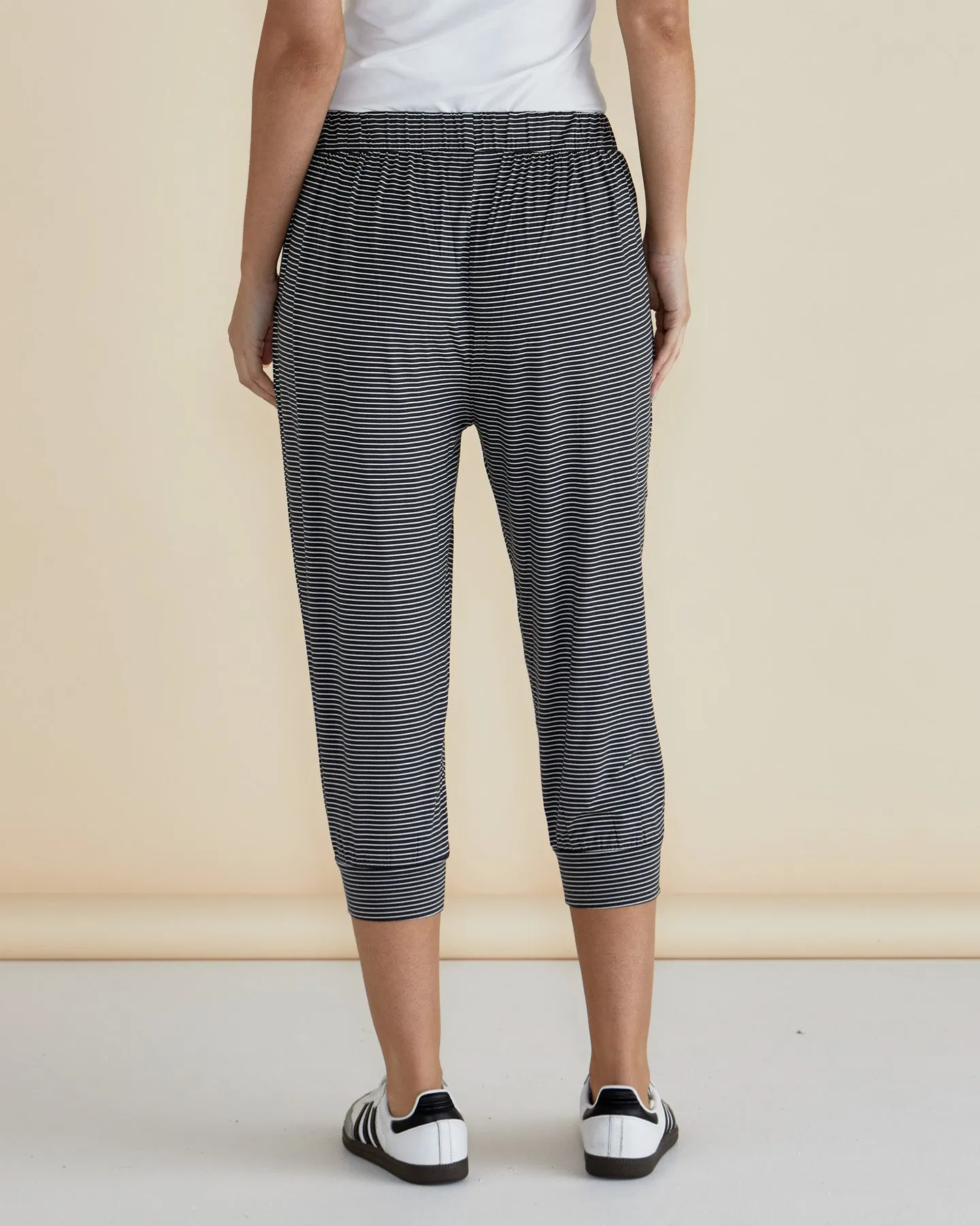 Betty Basics 3/4 Tokyo Pant Charcoal Stripe
