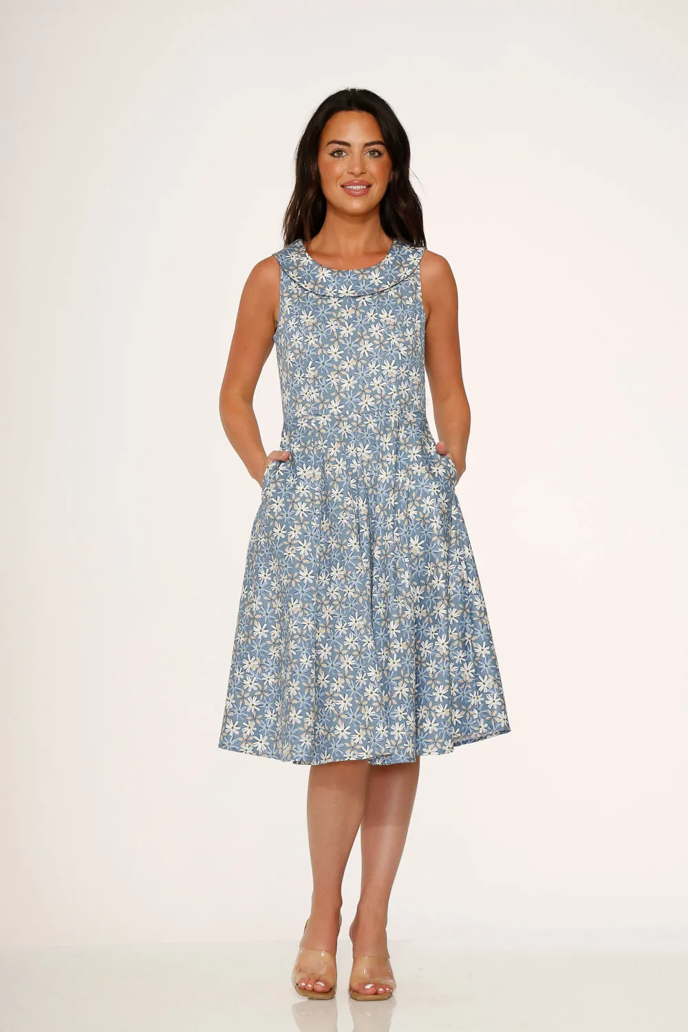Blue Daisy Floral Swing Dress