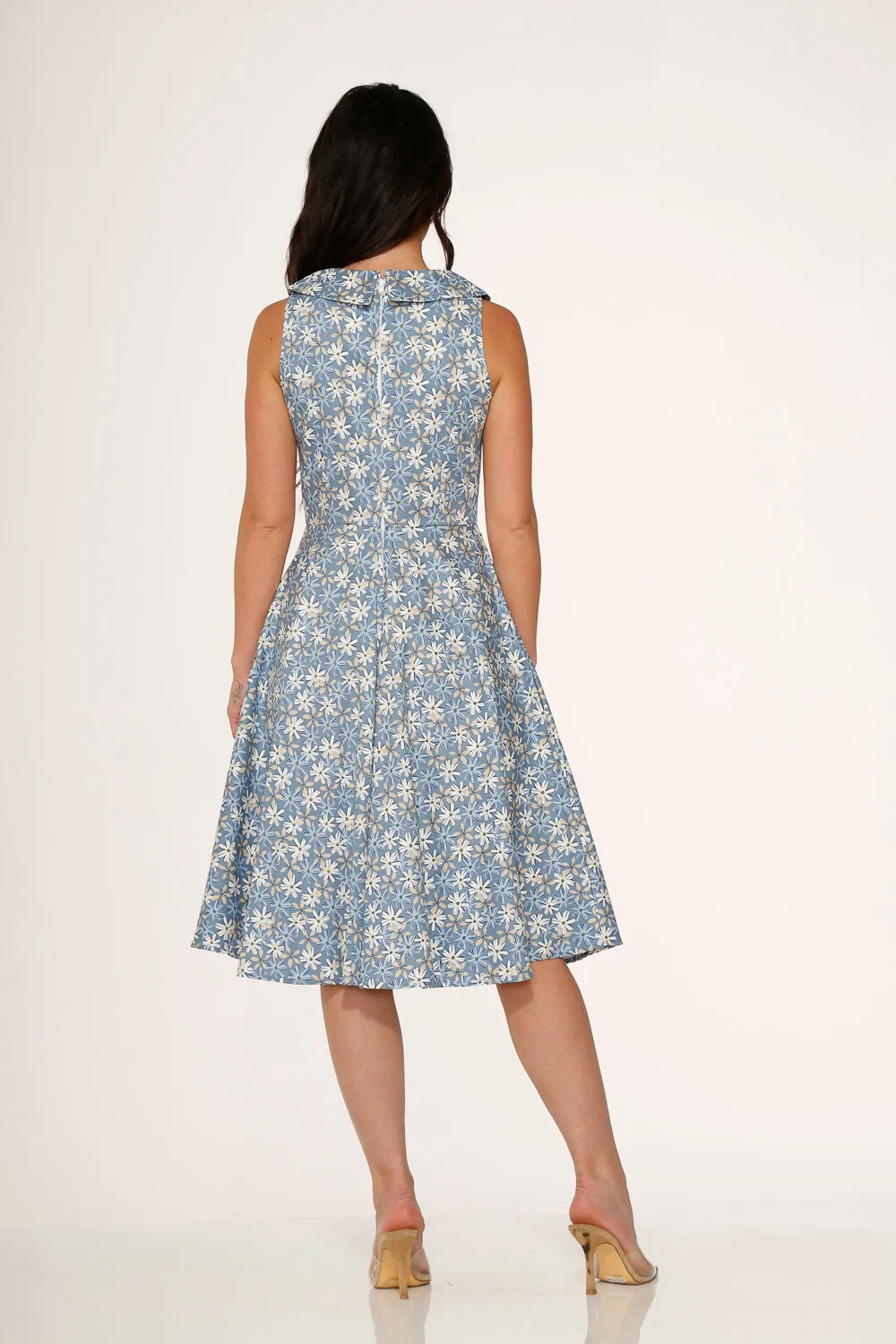 Blue Daisy Floral Swing Dress