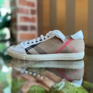 BURBERRY Hartfields Beige White House Check Canvas WOMENS Sneakers SZ38.5(8.5US)