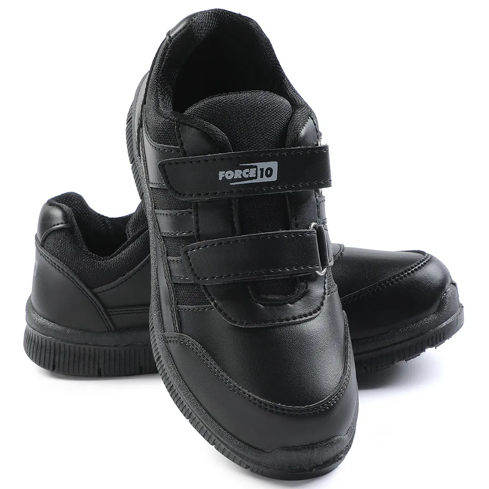 Force 10 Black Uniform Velcro School Shoe For Kids GOLA-03 By Liberty