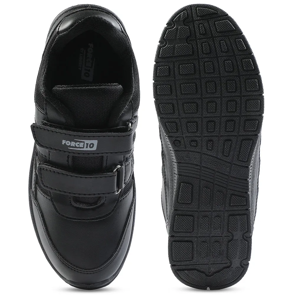Force 10 Black Uniform Velcro School Shoe For Kids GOLA-03 By Liberty