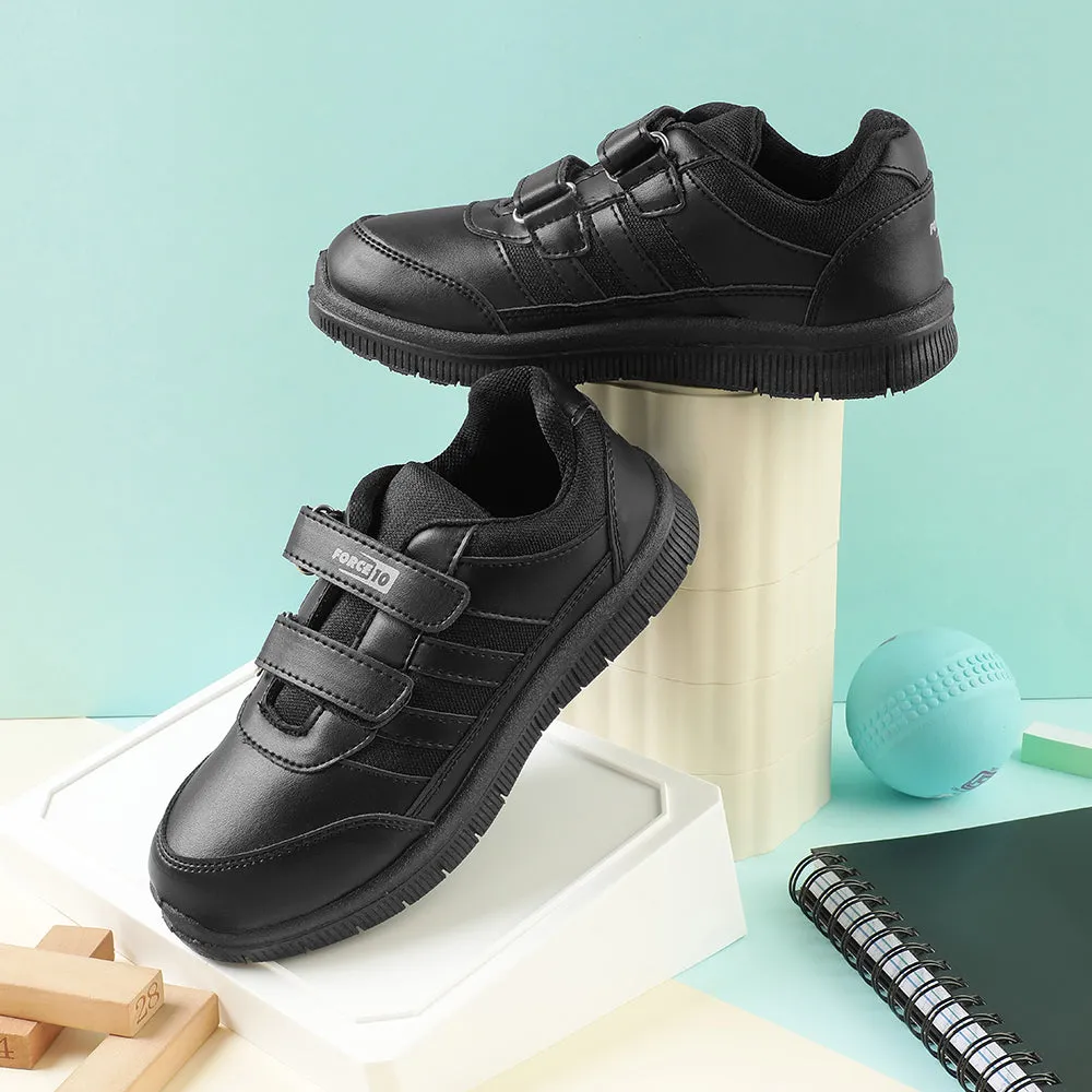 Force 10 Black Uniform Velcro School Shoe For Kids GOLA-03 By Liberty