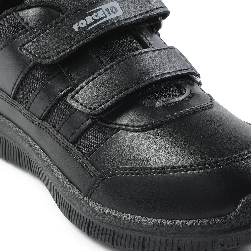 Force 10 Black Uniform Velcro School Shoe For Kids GOLA-03 By Liberty