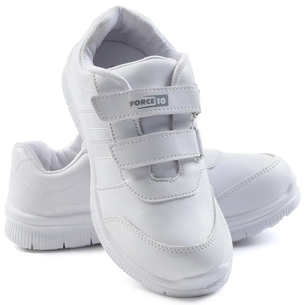 Force 10 White Non Lacing Uniform School Shoes For Kids GOLA-SCHV By Liberty