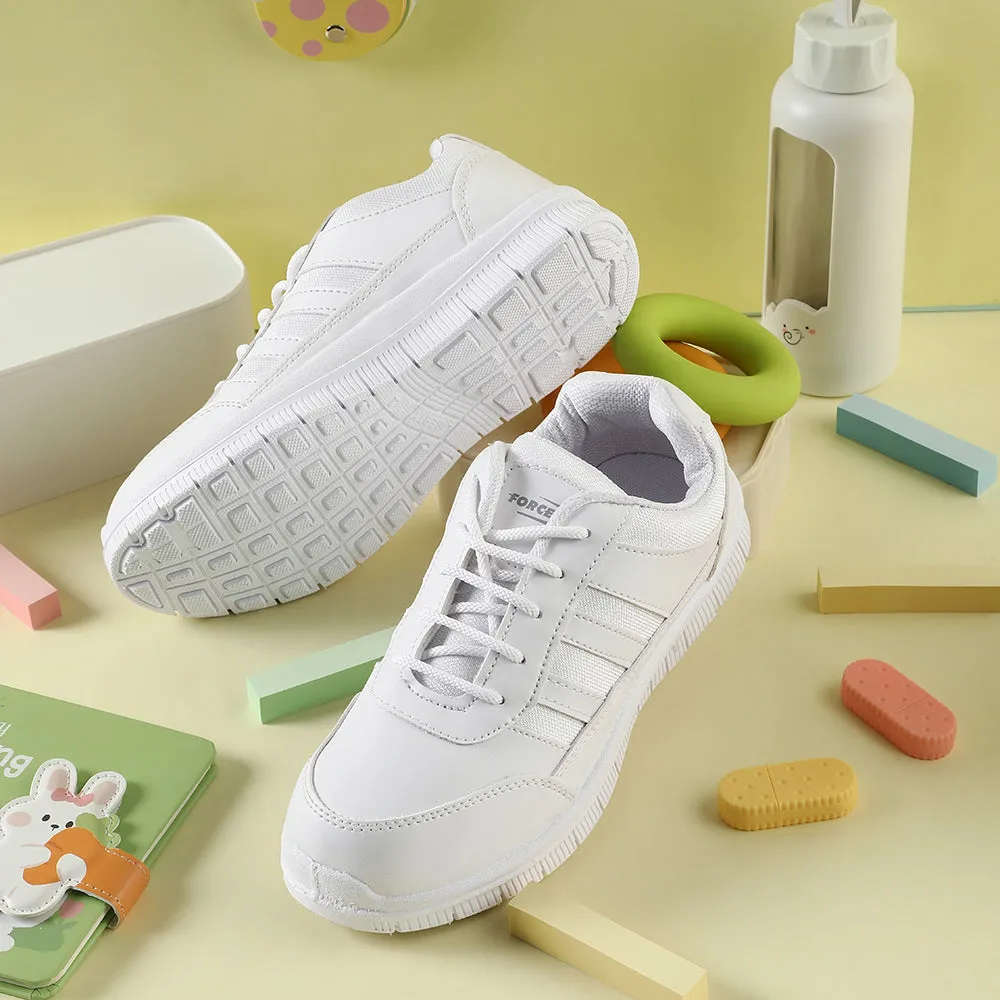 Force 10 White Uniform Lacing School Shoe For Kids GOLA-03L By Liberty