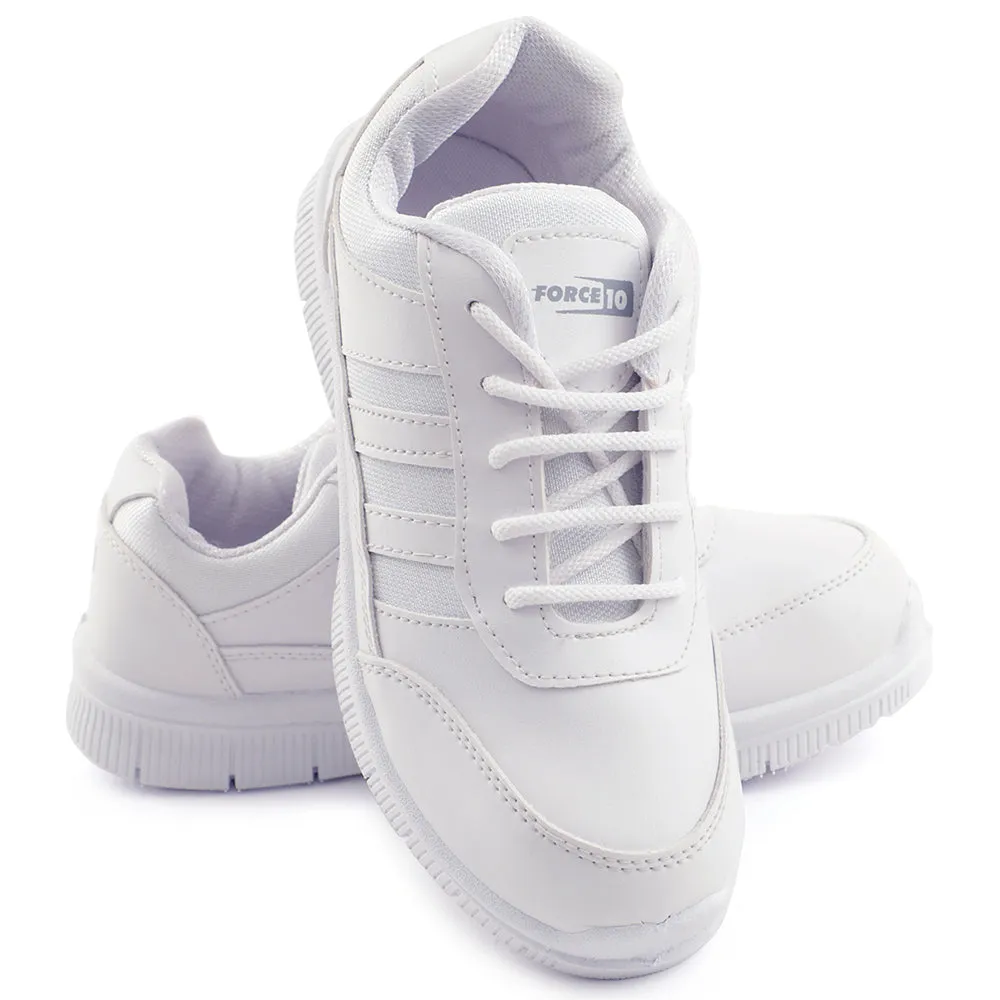 Force 10 White Uniform Lacing School Shoe For Kids GOLA-03L By Liberty