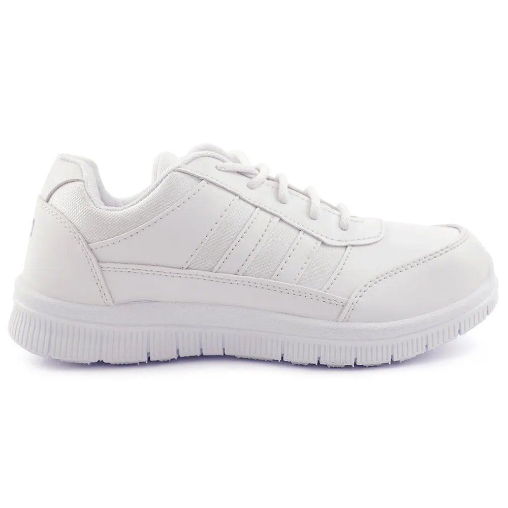 Force 10 White Uniform Lacing School Shoe For Kids GOLA-03L By Liberty