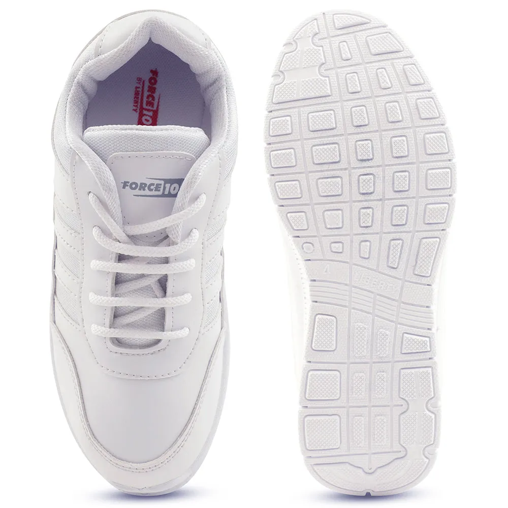 Force 10 White Uniform Lacing School Shoe For Kids GOLA-03L By Liberty