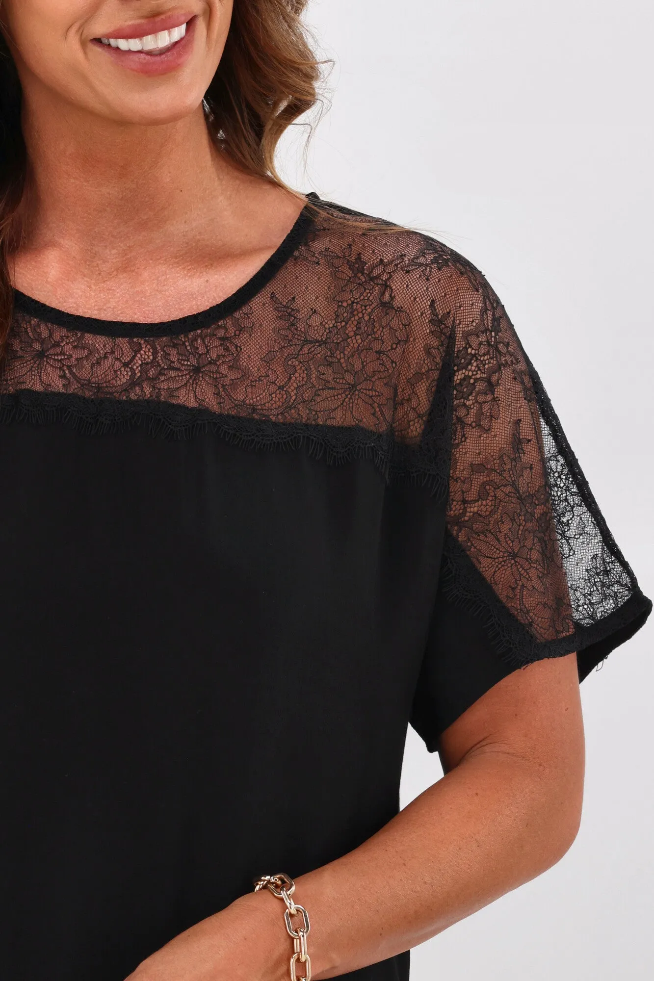 Gloss by Shine On India Lace Yoke Top Black