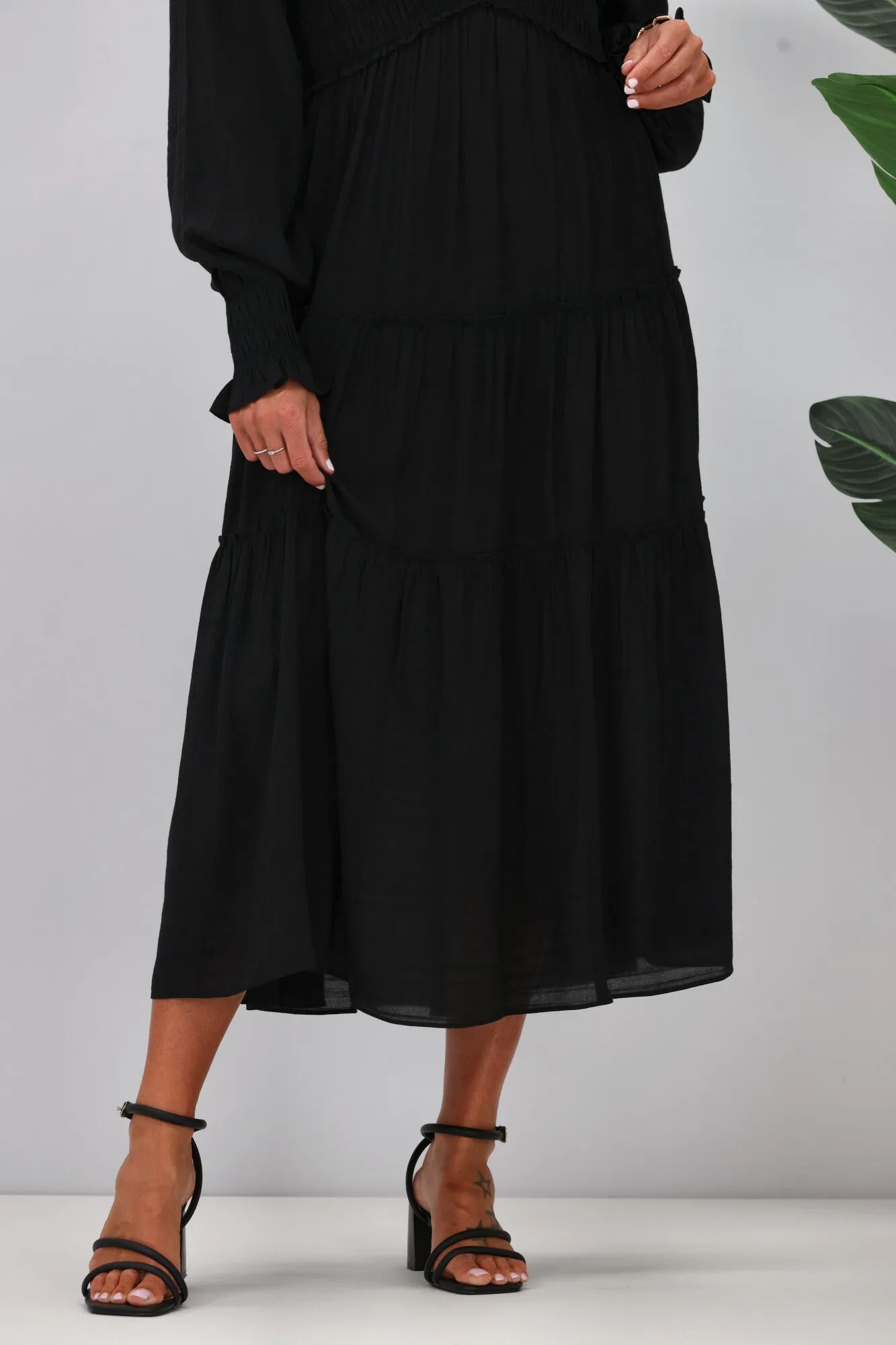 Gloss The Label Aurelia Angle Shirred Bodice Dress Black