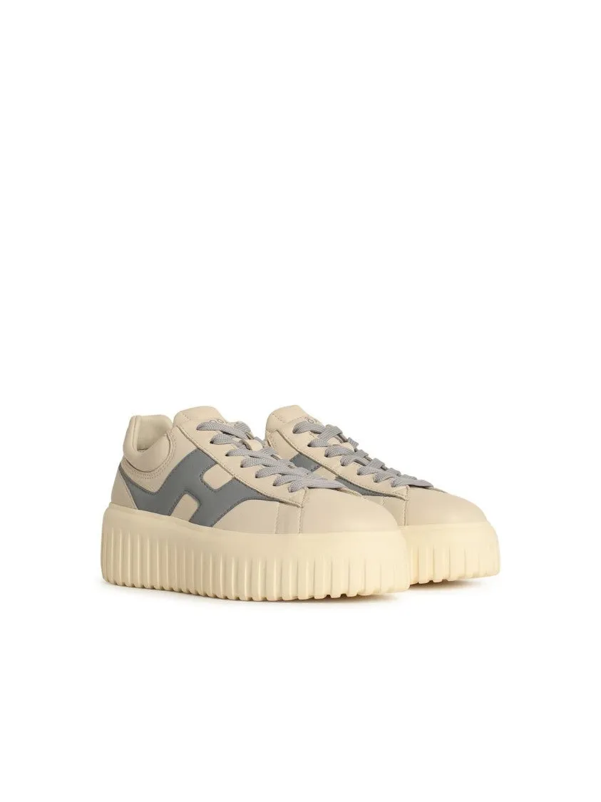 'H Stripes' Grey Leather Sneakers