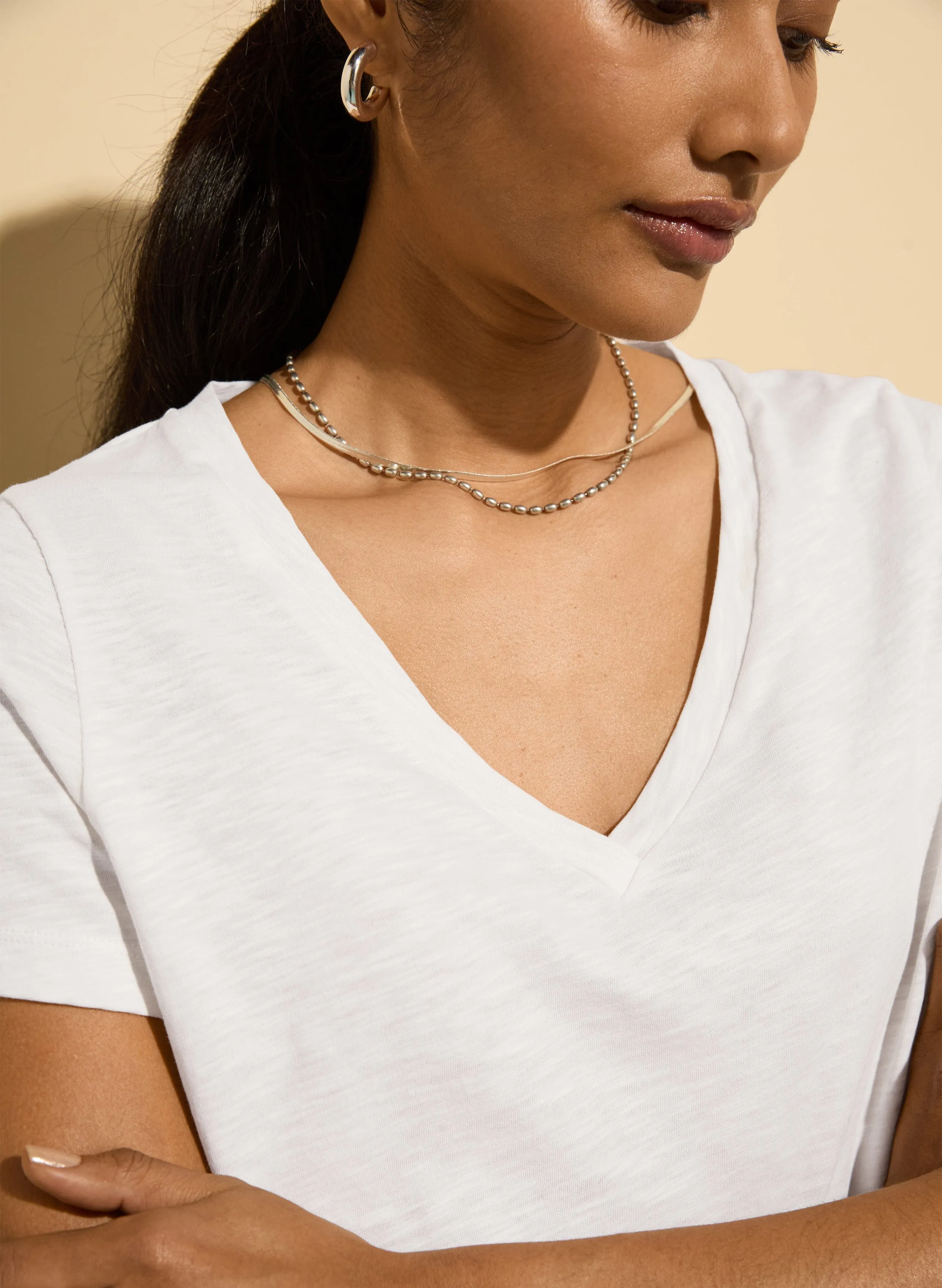 Hanorah Organic Cotton V-Neck Tee | Pure White