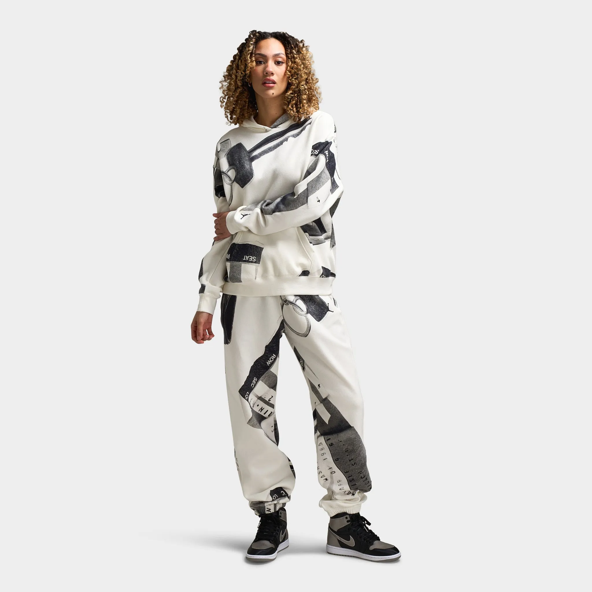 Jordan Women's Brooklyn All Over Print Hoodie Sail / Black