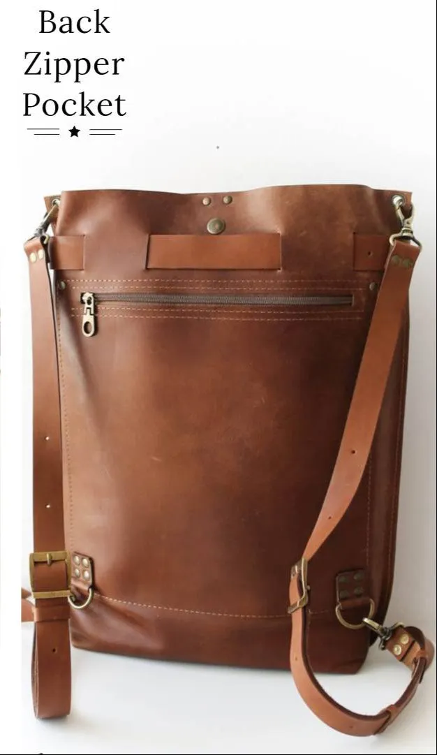 Men's Coffee Brown Leather Backpack