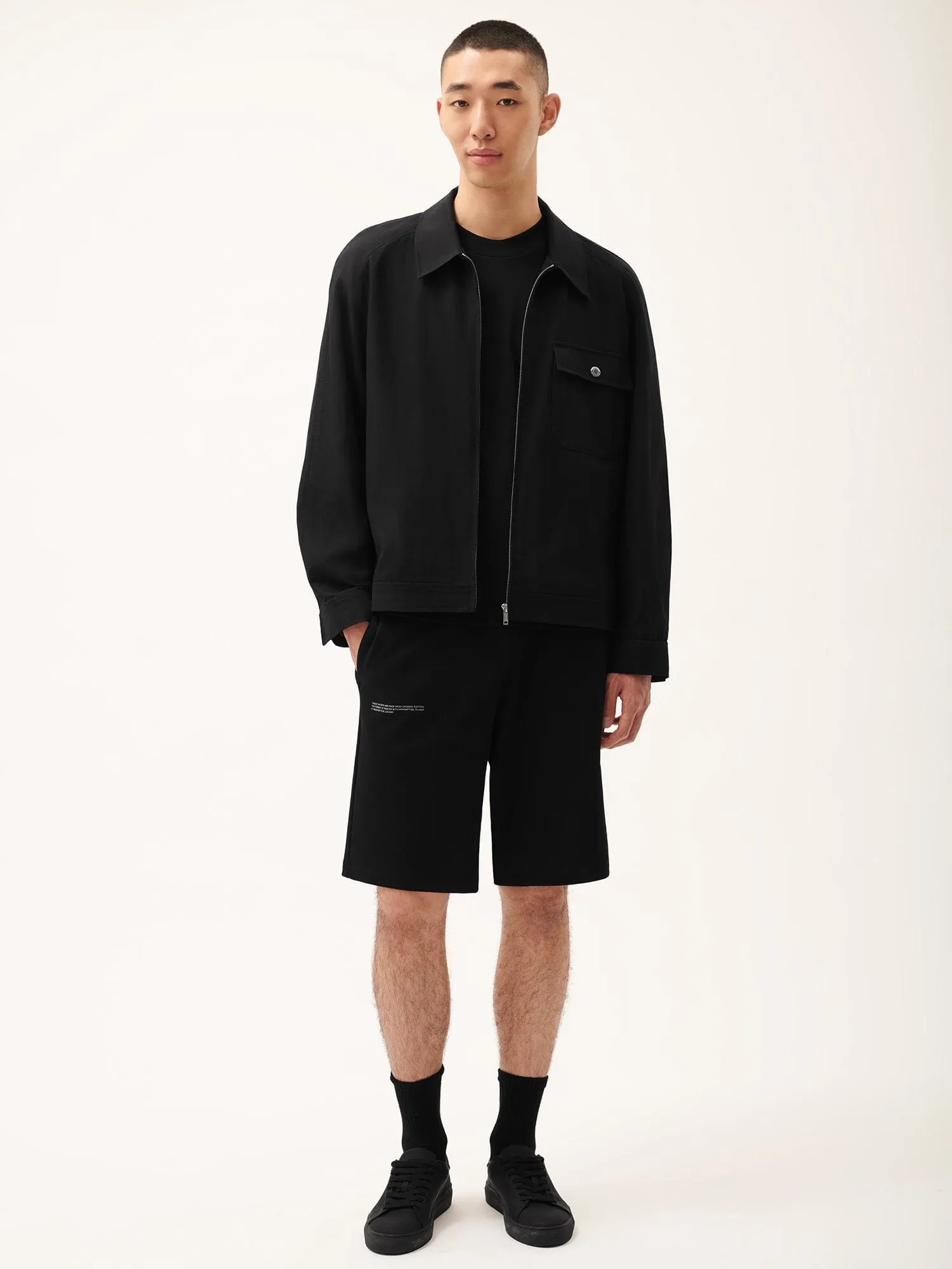 Mens DNA Cotton Linen Harrington Jacket—black