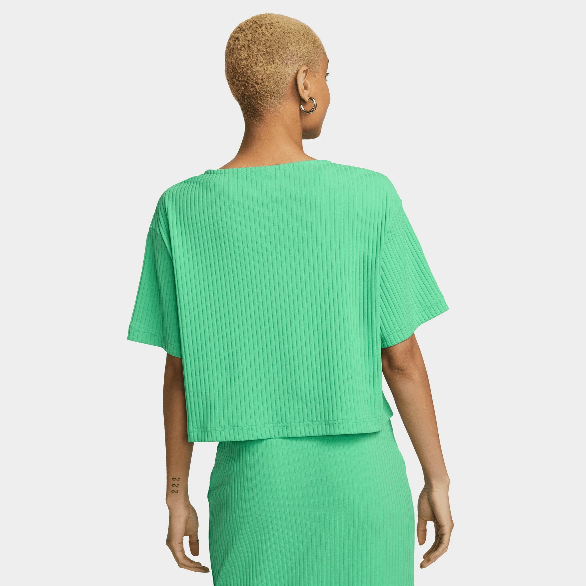 Nike Women's Sportswear Ribbed Jersey Short Sleeve Top Spring Green / White