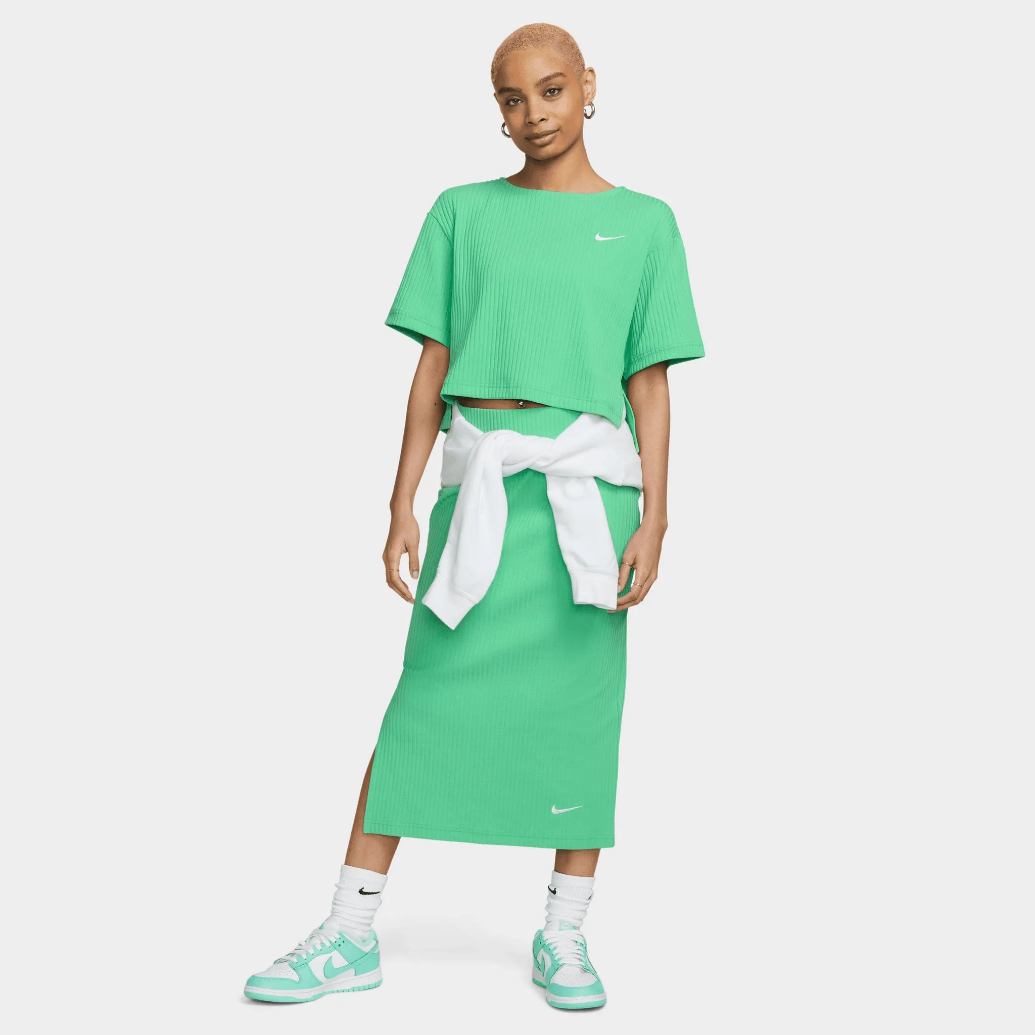Nike Women's Sportswear Ribbed Jersey Short Sleeve Top Spring Green / White