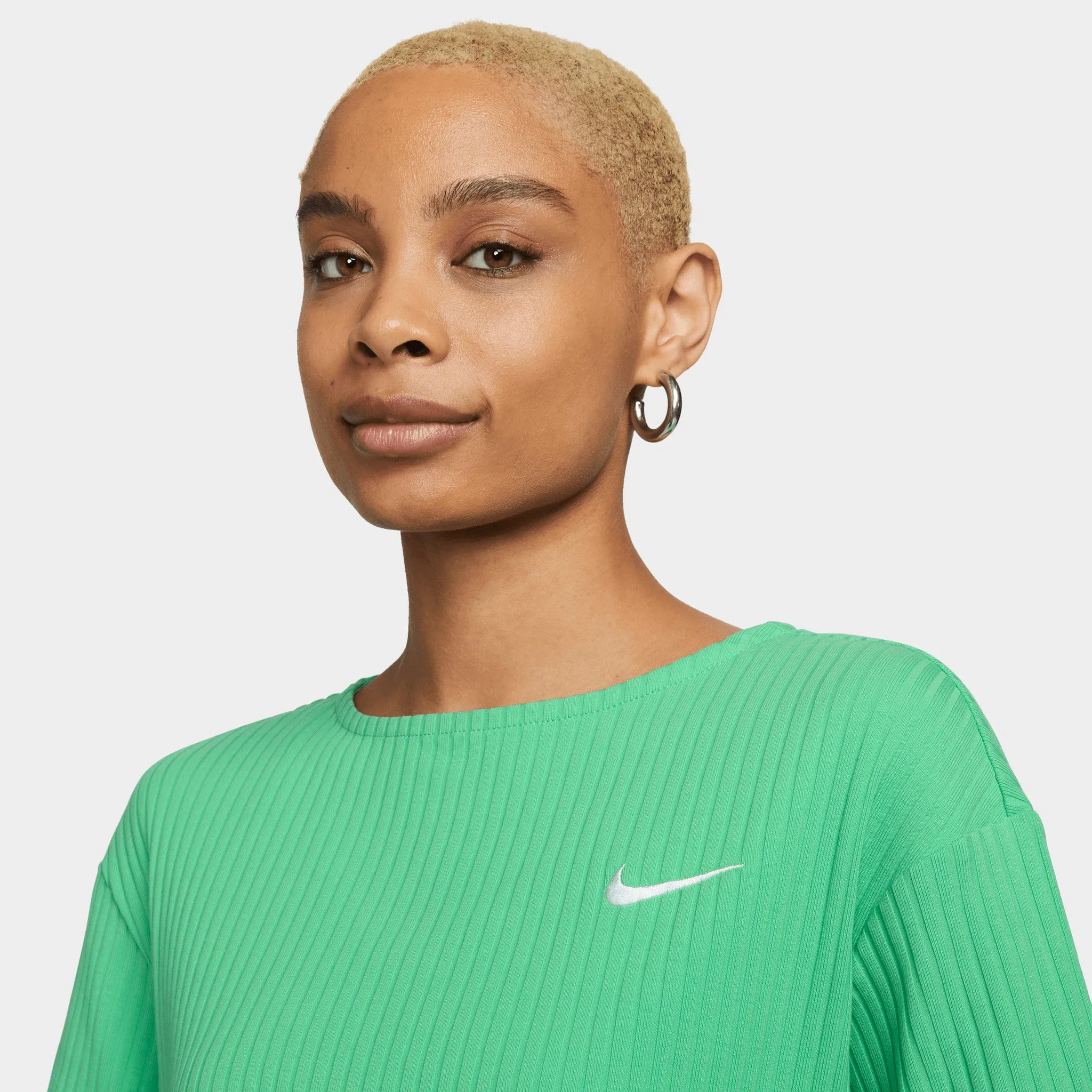 Nike Women's Sportswear Ribbed Jersey Short Sleeve Top Spring Green / White