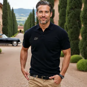 Purdue Bellagio Buttonless Short Sleeve Merino Polo Black