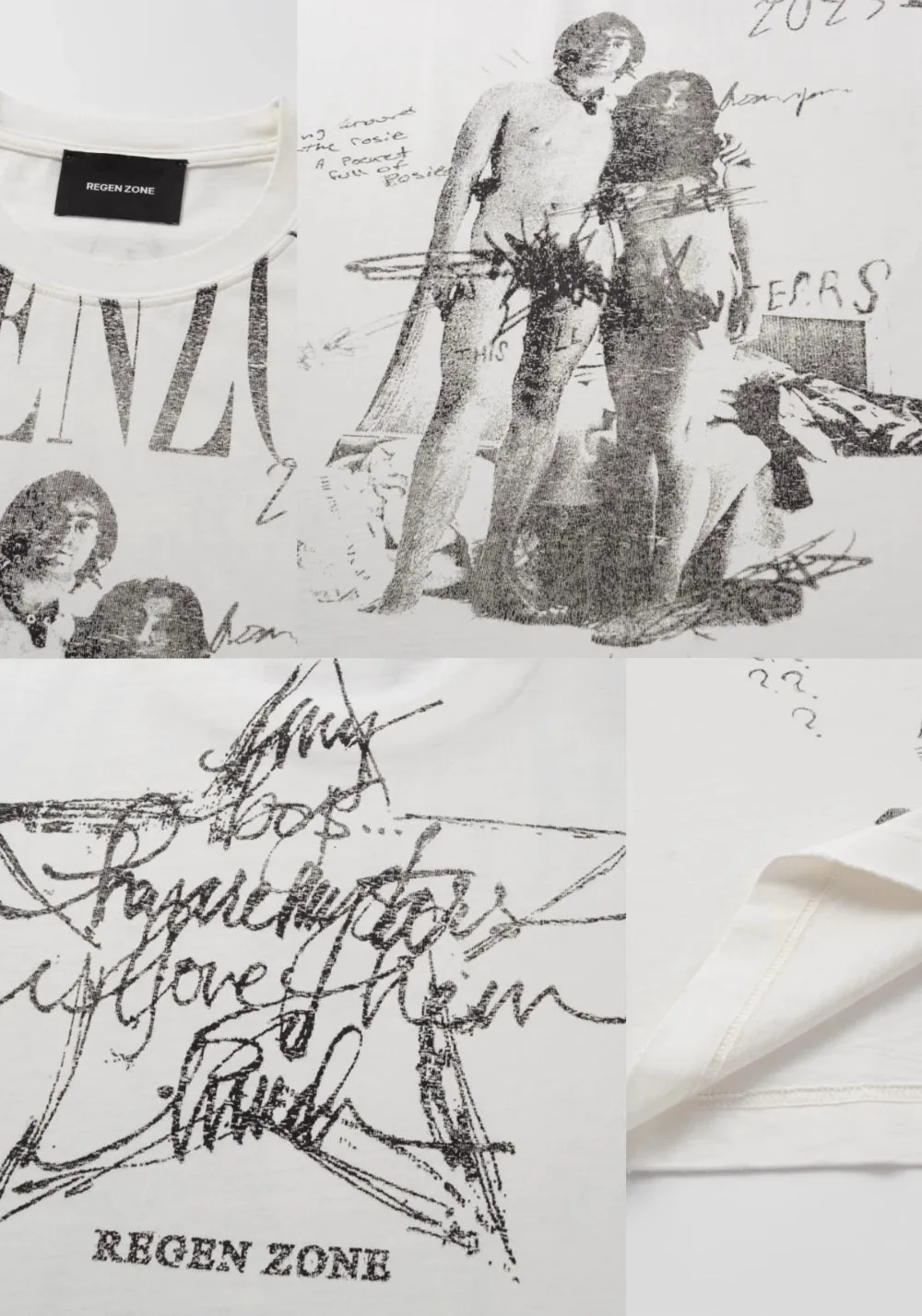 REGEN ZONE丨"RIOT" Love Art Pearl White Distressed Tee