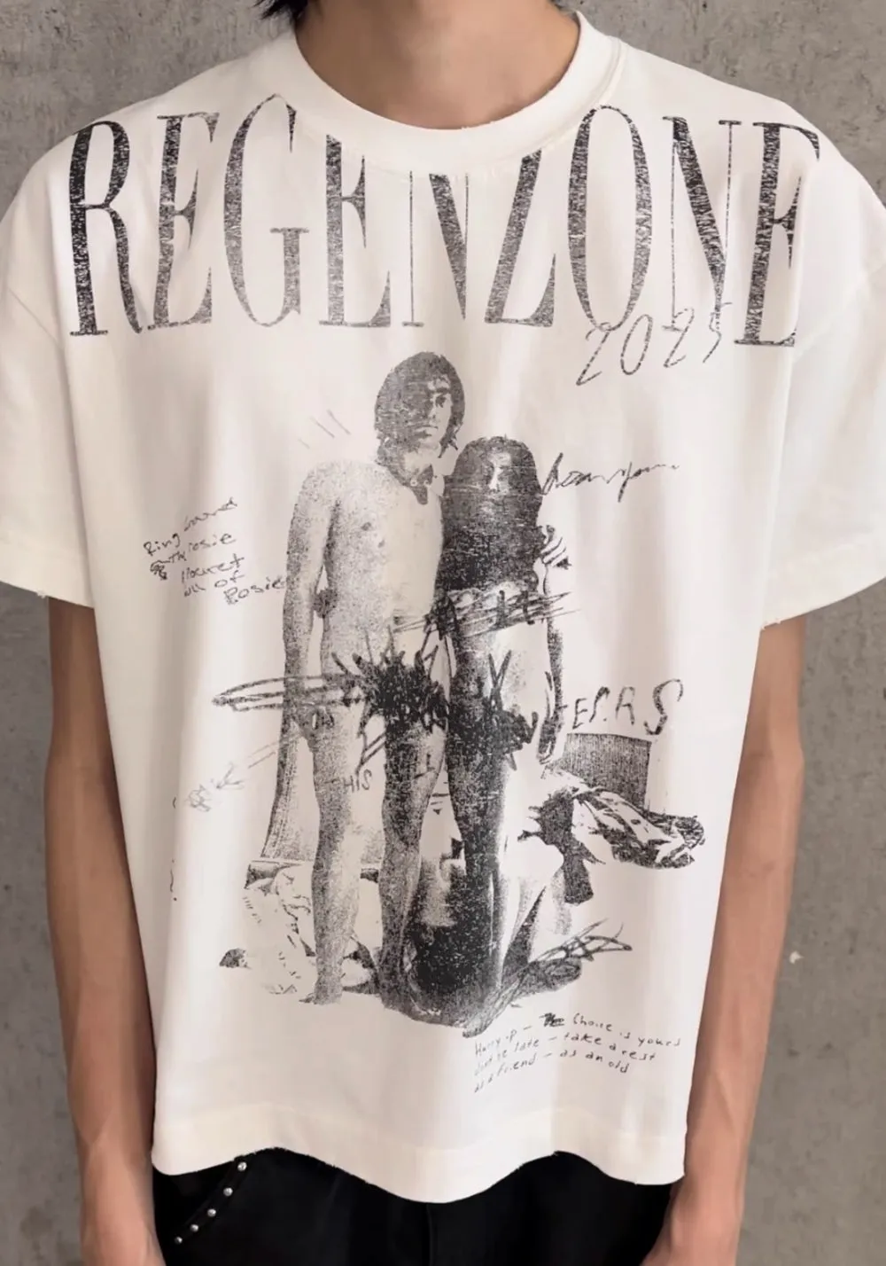 REGEN ZONE丨"RIOT" Love Art Pearl White Distressed Tee