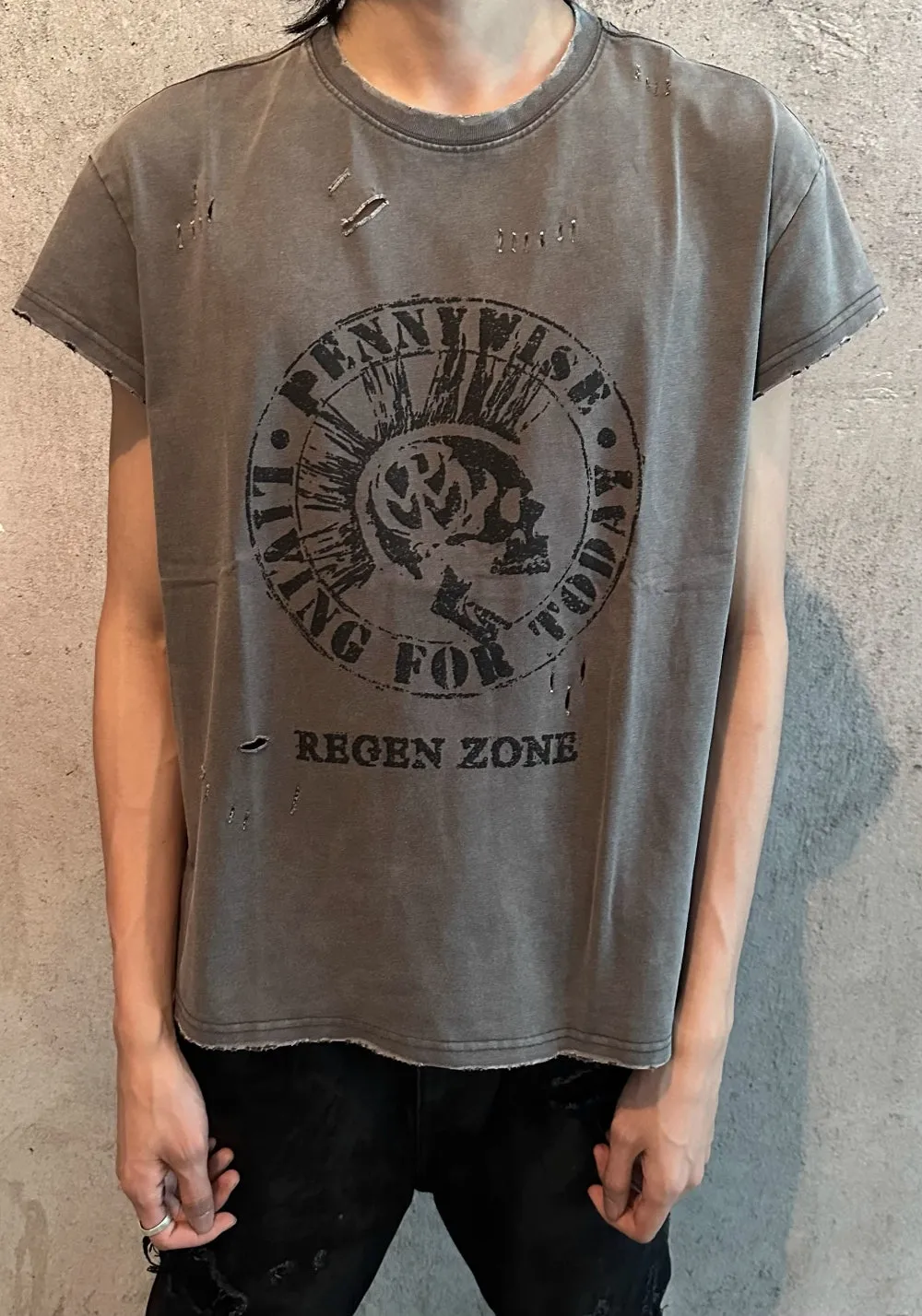 REGEN ZONE丨"RIOT" Matte Gray Distressed Tank Tee