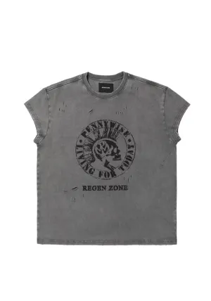 REGEN ZONE丨"RIOT" Matte Gray Distressed Tank Tee