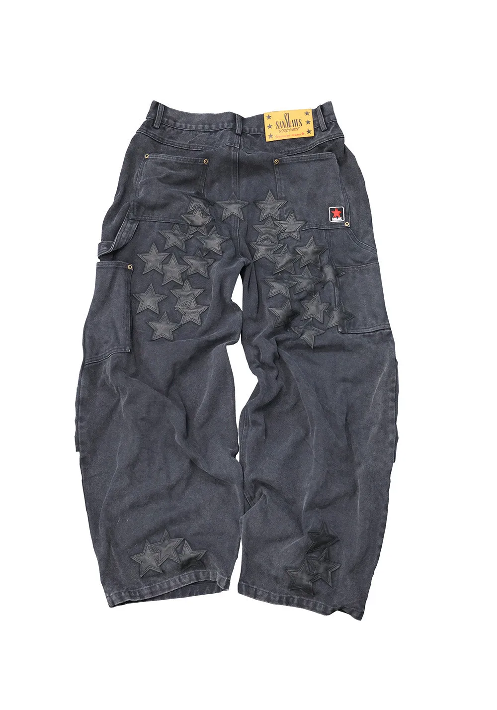 SANSLAWS丨Torn Faux-Leather Panel Logger Pants