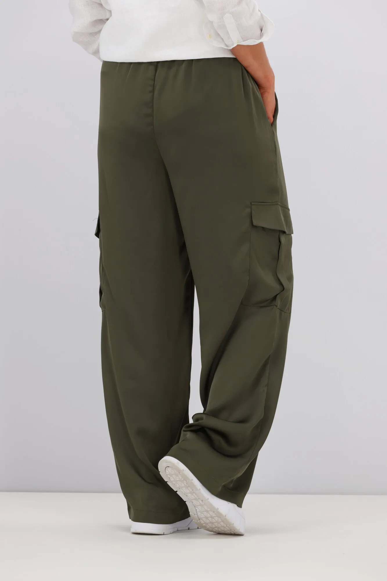 Shine On Label Julio Satin Cargo Pants Olive