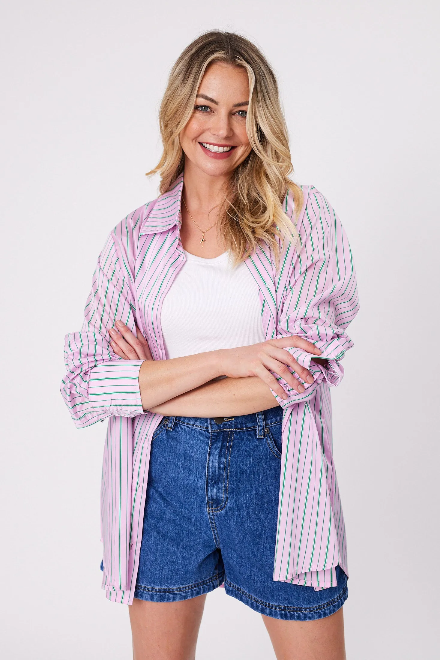 Shine On Label Zinnia Striped Shirt Pink