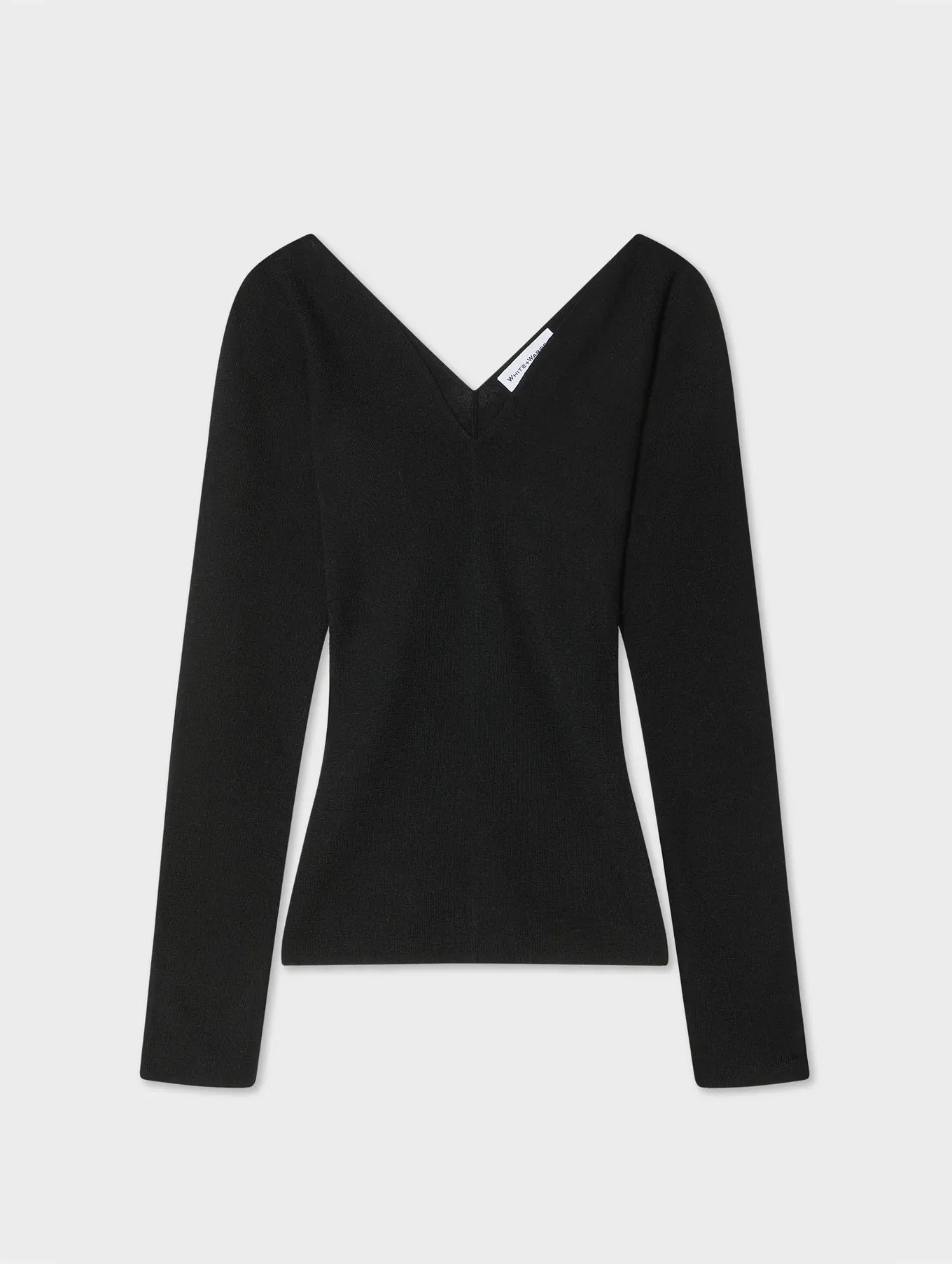 Superfine Merino Ribbed V-Neck Top Black
