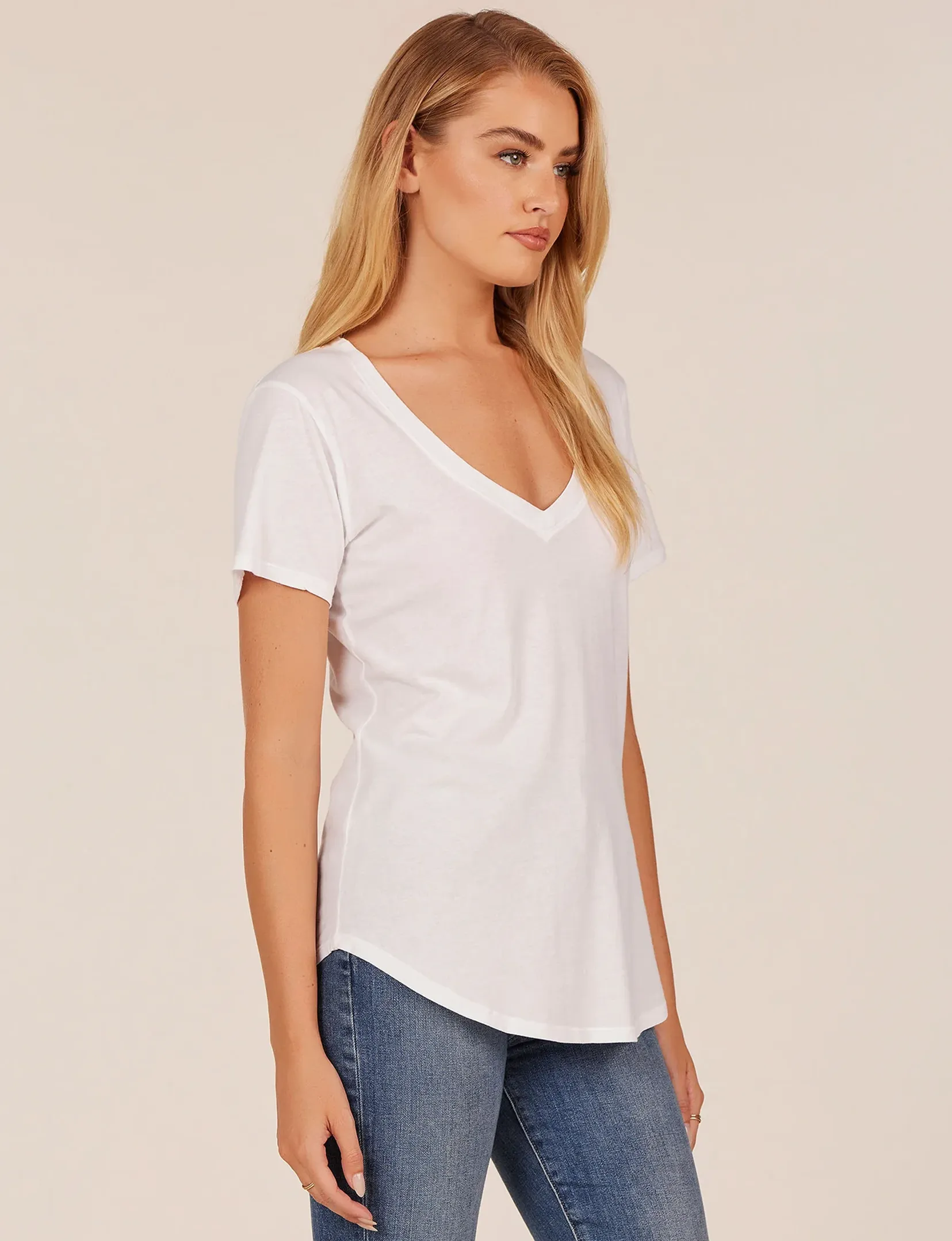 V-Neck Jersey Tee, White