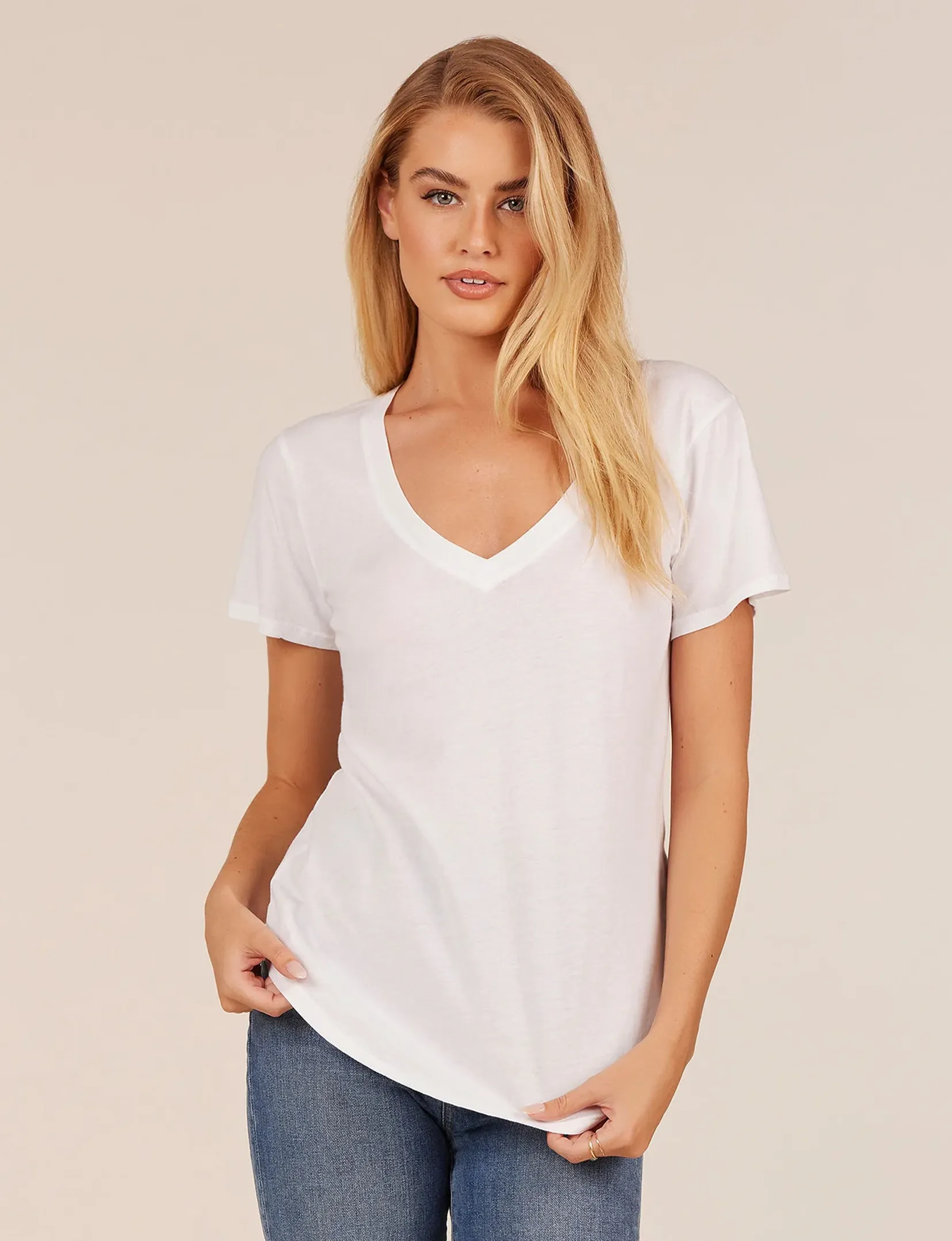 V-Neck Jersey Tee, White