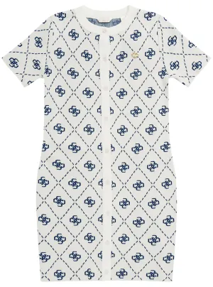 White Blue Logo Knit Midi Dress