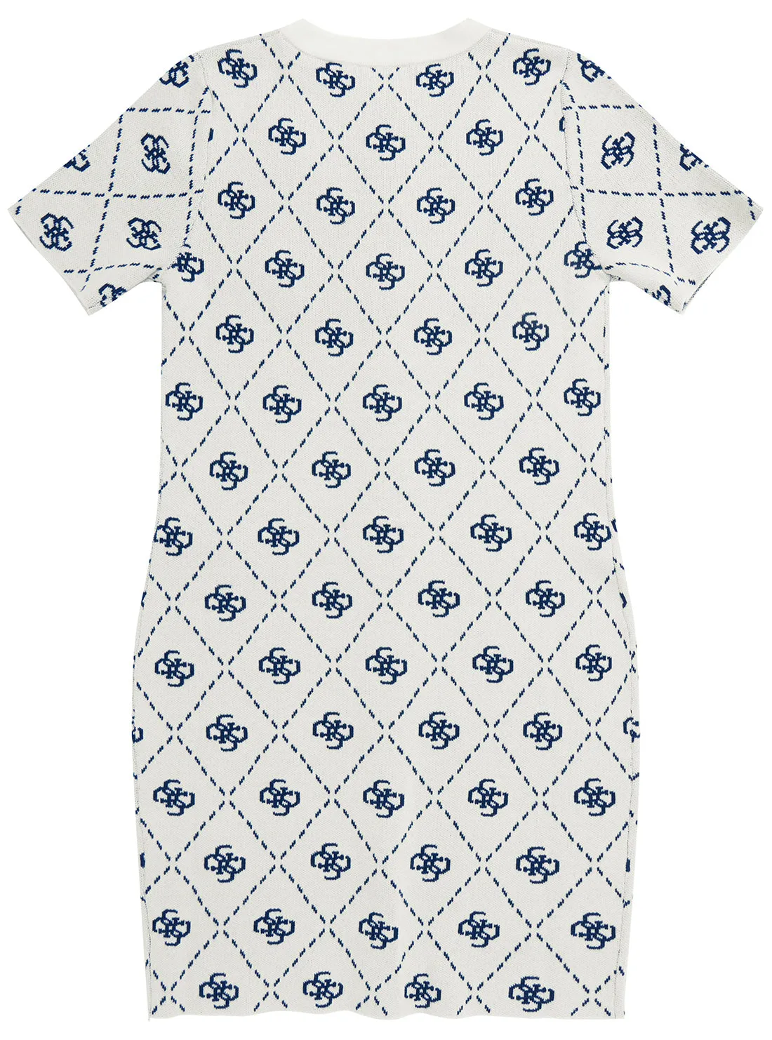 White Blue Logo Knit Midi Dress
