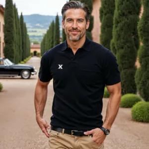 Xavier Bellagio Buttonless Short Sleeve Merino Polo Black