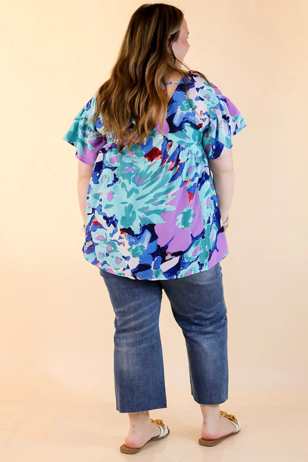 You Had Me At Aloha Watercolor Floral Top with V Neckline in Aqua Mix