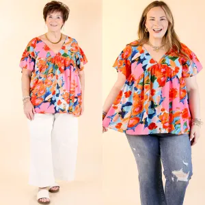 You Had Me At Aloha Watercolor Floral Top with V Neckline in Orange Mix